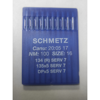 Швейные иглы Schmetz DPx5 №100 (134(R) SERV 7), с толстой колбой и заточкой избегания пропусков стежков купить по низкой цене