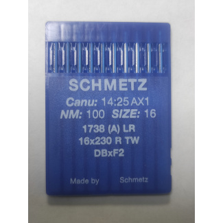 Швейные иглы Schmetz DBxF2 №100 (1738 A), с тонкой колбой, заточка LR (для кожи) купить по низкой цене