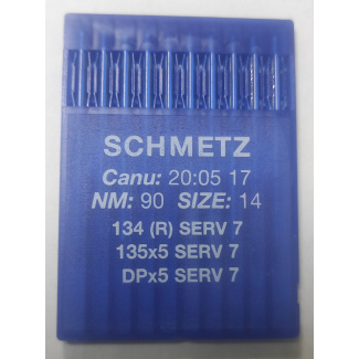 Швейные иглы Schmetz DPx5 №90 (134(R) SERV 7), с толстой колбой и заточкой избегания пропусков стежков купить по низкой цене