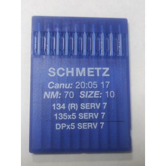 Швейные иглы Schmetz DPx5 №70 (134(R) SERV 7), с толстой колбой и заточкой избегания пропусков стежков купить по низкой цене