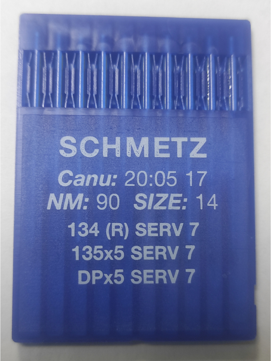 Швейные иглы Schmetz DPx5 №90 (134(R) SERV 7), с толстой колбой и заточкой избегания пропусков стежков