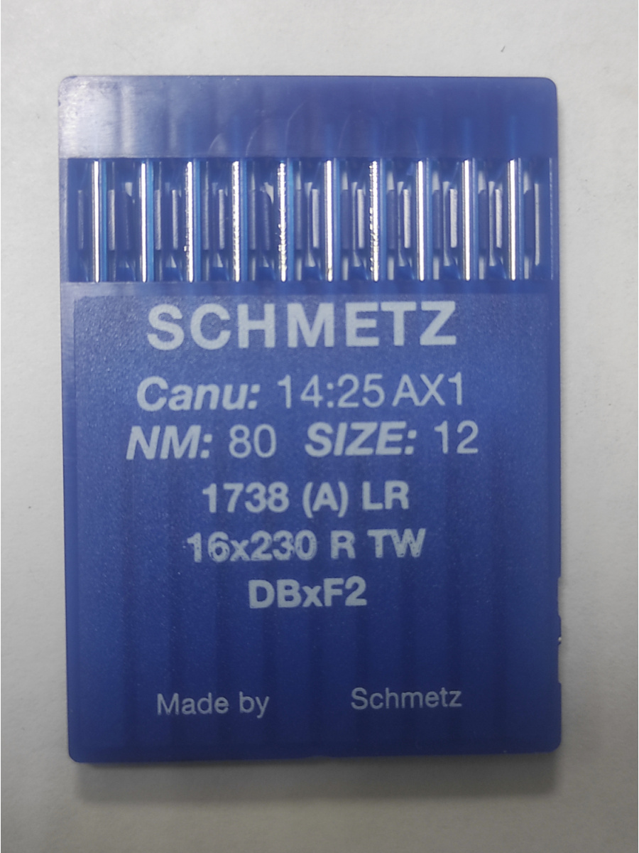 Швейные иглы Schmetz DBxF2 №80 (1738 A), с тонкой колбой, заточка LR (для кожи)