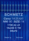 Швейные иглы Schmetz DBxF2 (1738), с тонкой колбой, заточка LL, LR (для кожи)
