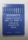 Швейные иглы Schmetz DBxF2 №100 (1738 A), с тонкой колбой, заточка LR (для кожи)